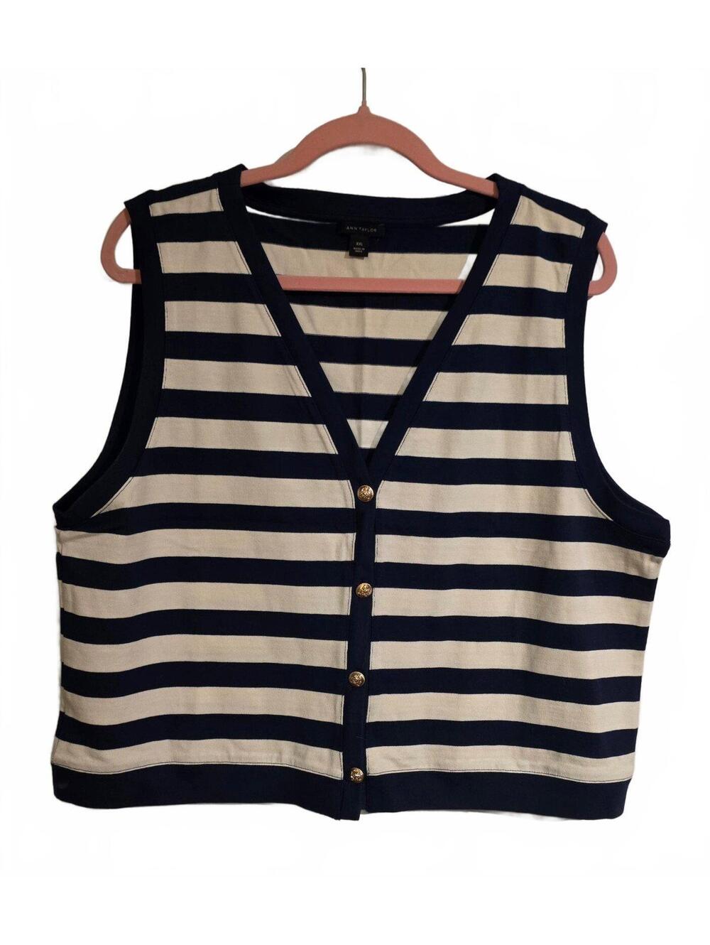 Ann Taylor Women's  Navy and White Striped Sleeveless Vest